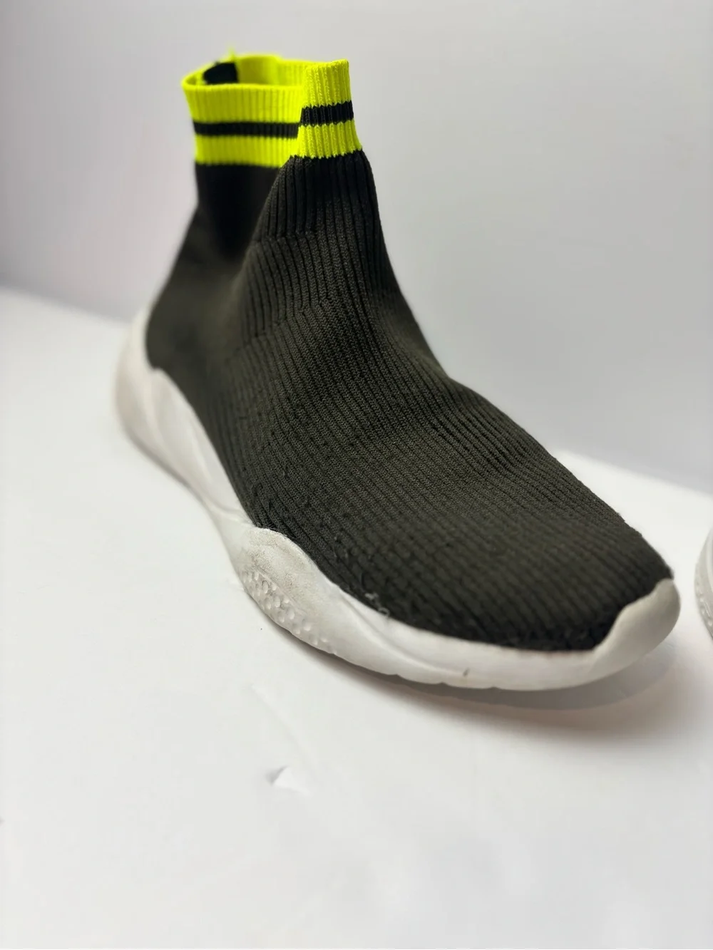 Zara Black Knit Sock Sneakers with Neon Yellow Stripe